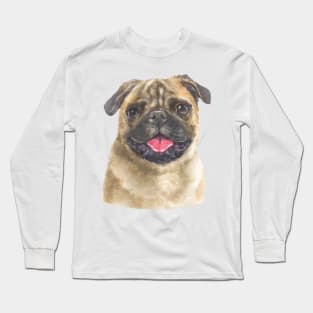 Cute Fawn Pug Watercolor Art Long Sleeve T-Shirt